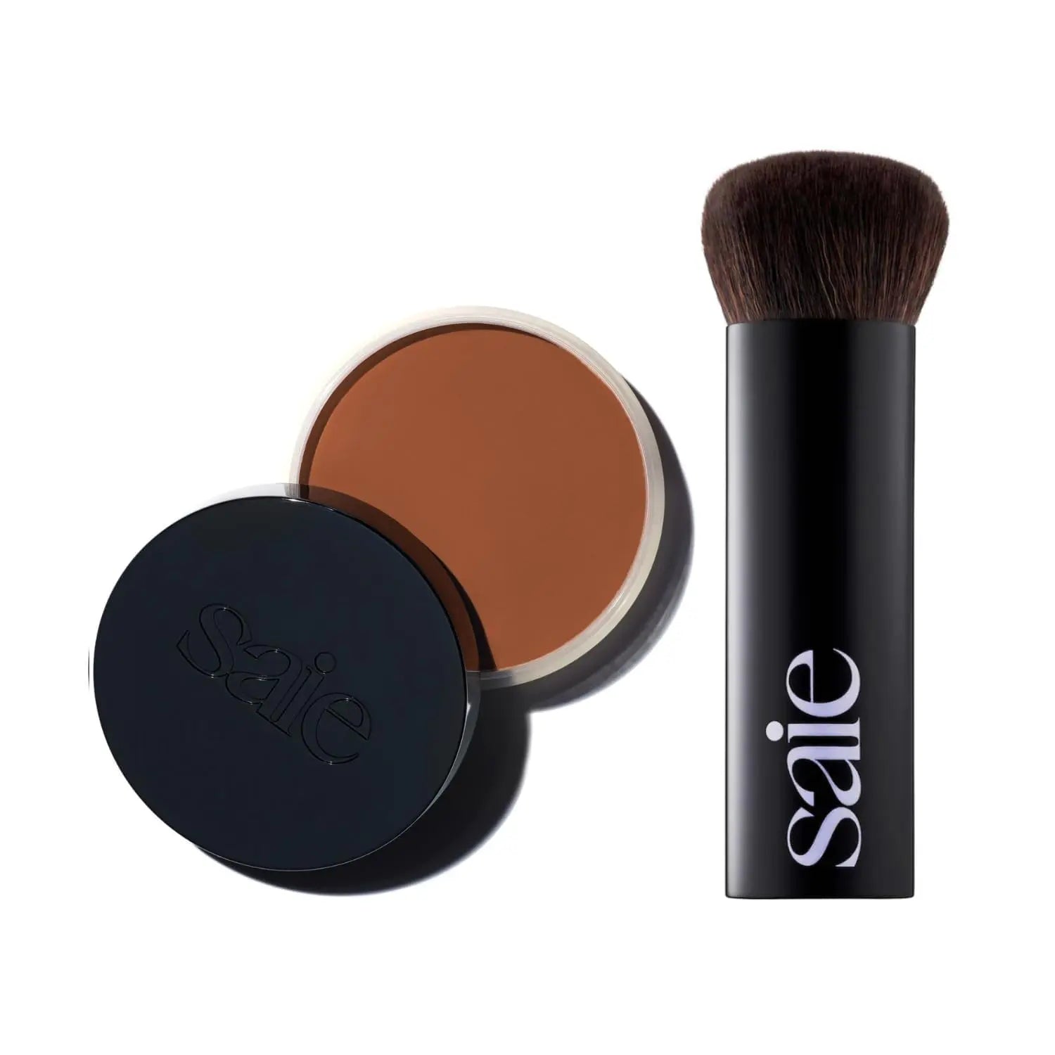 Saie Sun Melt Duo - The Big Brush - Soft, Multi-Use Liquid + Cream Makeup Brush With Synthetic Bristles Bundled With Sun Melt Bronzer in Tan Bronze - Buildable Cream Contour with Velvet Finish (1 oz) Saie uk supplements