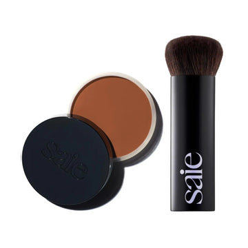 Saie Sun Melt Duo - The Big Brush - Soft, Multi-Use Liquid + Cream Makeup Brush With Synthetic Bristles Bundled With Sun Melt Bronzer in Tan Bronze - Buildable Cream Contour with Velvet Finish (1 oz) Saie uk supplements