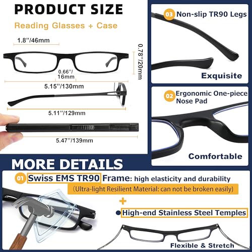TOVEEN 2 Pack Compact Reading Glasses Anti Blue Light UV, Ultra-thin Slim TR90 Readers TOVEEN uk supplements