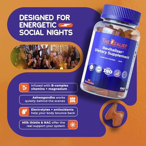 The Realief 60 Count Post Party Gummies – DHM, Milk Thistle & Electrolytes – Wellness Support – Strawberry Flavor – Wake Up Refreshed The Realief uk supplements
