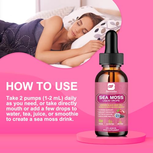 3000mg Sea Moss Liquid Drops - Organic Black Seed Oil & Irish Sea Moss B BEWORTHS uk supplements