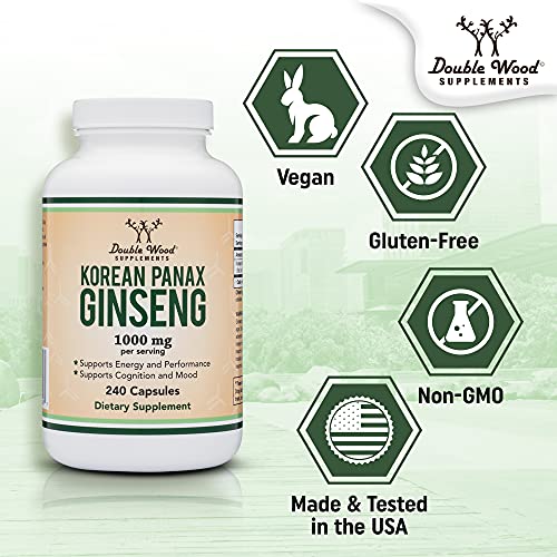 Ginseng Capsules (Korean Red Ginseng Extract, Panax Ginseng 10% Ginsenosides) Double Wood Supplements uk supplements
