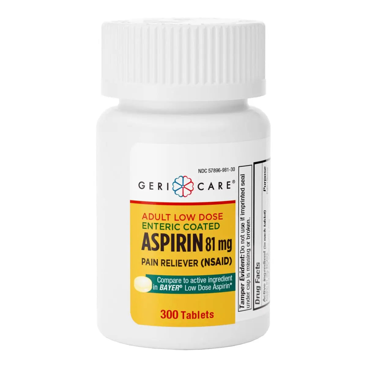 GeriCare Aspirin 81mg Adult Low Dose, Pain Reliever - Enteric Coated Tablets for Enhanced Absorption and Gentle Digestion – Supports Blood Flow, Reduces Inflammation, 300 Count (Pack of 1) GeriCare uk supplements