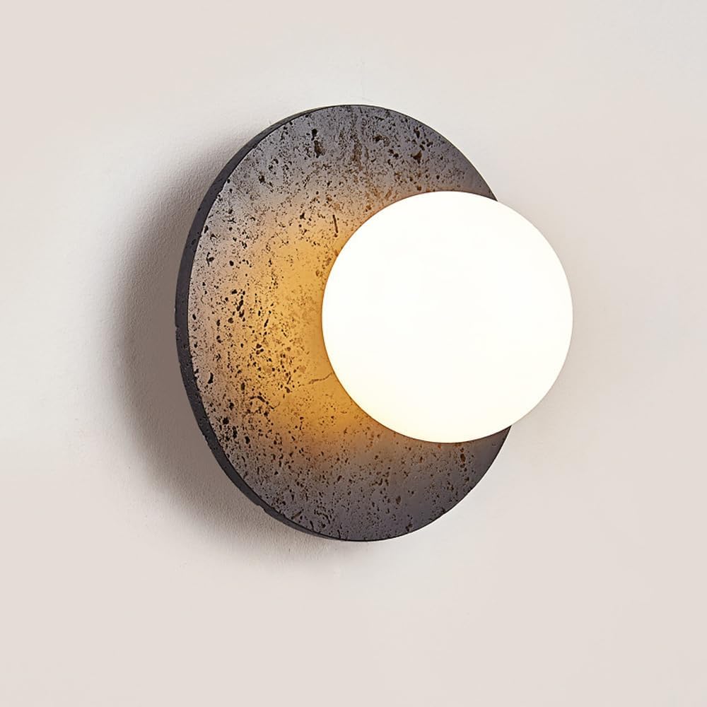 BFFGKGL Modern Natural Black Travertine Hallway Wall Sconce Nordic Creativity Round Transmittance Glass Bedside Wall Light Japanese Minimalist Aisle Wall Lamp For Living Room Stairs Living Room Balcon BFFGKGL uk supplements