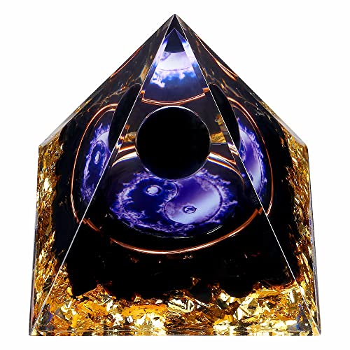 Yin Yang Healing Crystal Orgonite Pyramid - Tai Chi with Obsidian Ball - Taiji Reiki Chakra Meditation FENGSHUI-CAISHEN uk supplements