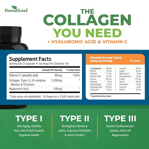 ForestLeaf Multi Collagen Pills with Hyaluronic Acid + Vitamin C, 120 Caps ForestLeaf uk supplements