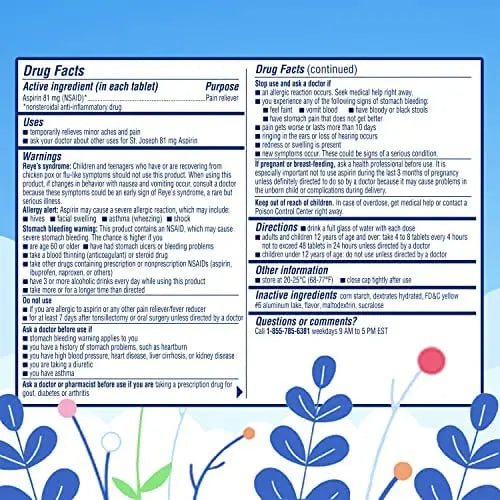 St. Joseph Aspirin Pain Reliever (NSAID) 81mg, Chewable Orange Tablets Adult Low Dose Regimen , 108 ct (3 x 36 ct Tablets per Bottle) St. Joseph uk supplements
