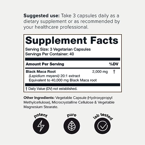 40,000mg Pure Black Maca Root Extract - Ultra Concentrated 20:1 Single Origin Wildcrafted Toniiq uk supplements
