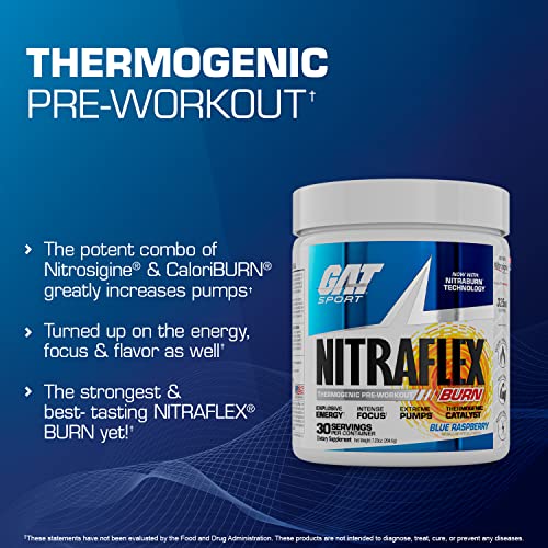 GAT SPORT NITRAFLEX Burn, Pre Workout Thermogenic Powder, Apple Melon, 30 Servings GAT SPORT uk supplements