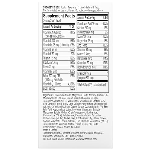 Centrum Silver Multivitamin for Men 50 Plus, Multimineral Supplement, Vitamin D3, B-Vitamins and Zinc, Gluten Free, Non-GMO Ingredients, Supports Memory Centrum uk supplements