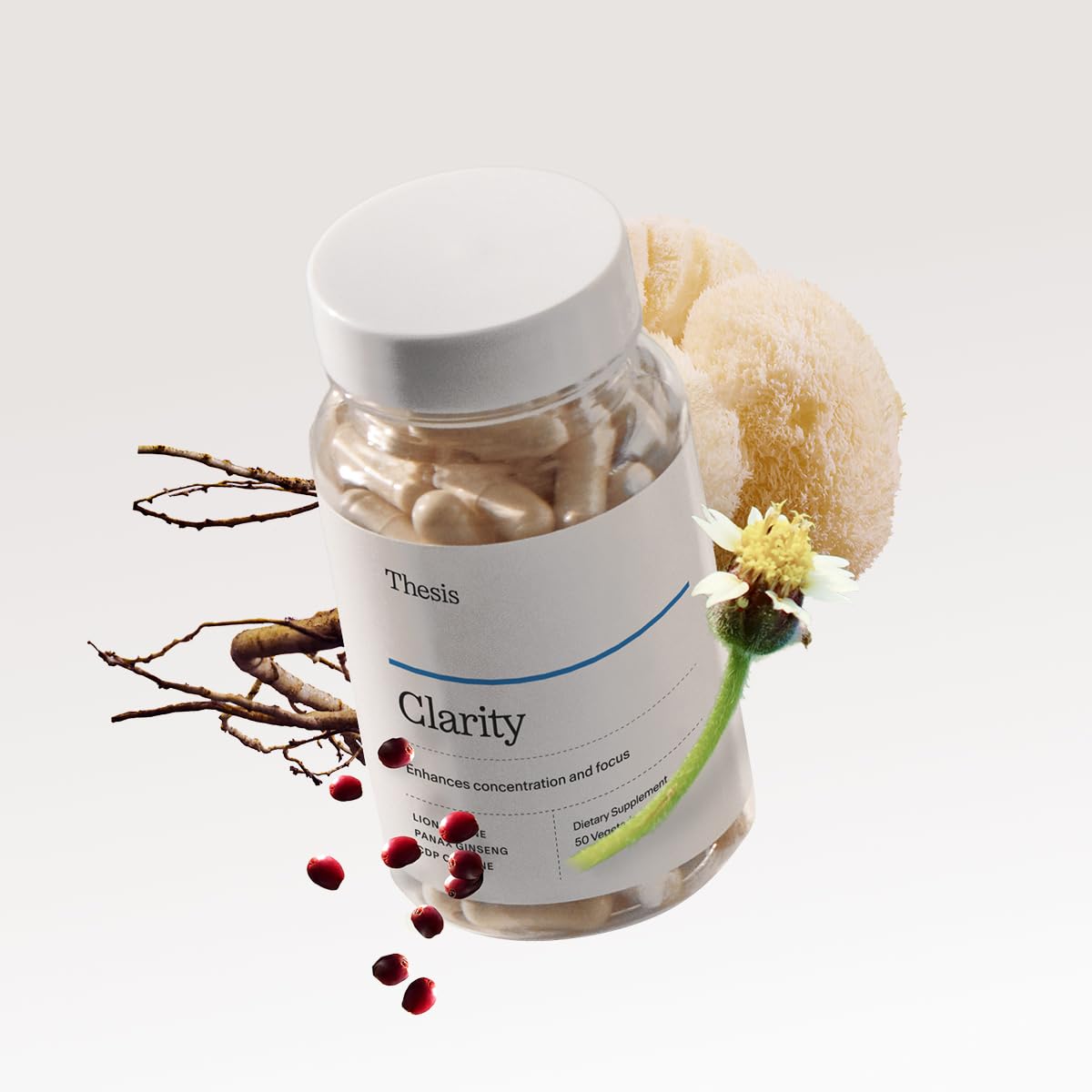 Thesis Clarity Nootropic Supplement for Men & Women with Lions Mane, CDP Choline, Panax Ginseng, Vitamin B6 & Caffeine, Cognitive Support Capsules, Vegan, Non GMO, 25 Servings THESIS uk supplements
