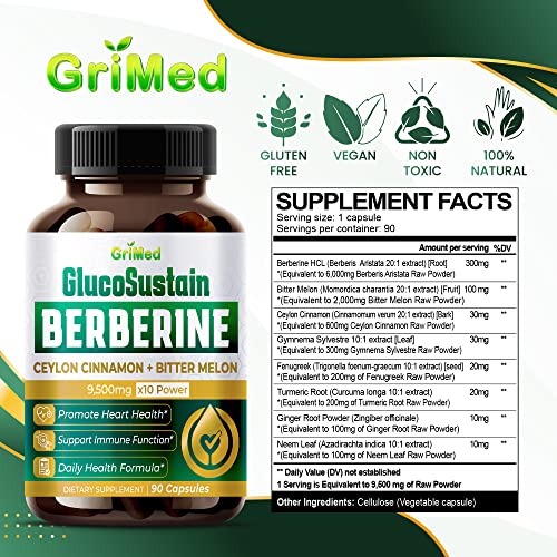 GriMed Berberine Supplement 9,500mg with Ceylon Cinnamon Bitter Melon Supports Healthy GriMed uk supplements