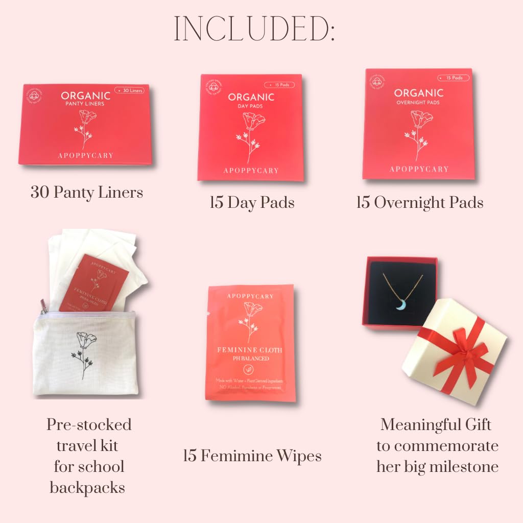 Organic 77 PC Period Kit Moon Box for Teens and Tweens - Organic Cotton Top Sheet Feminine Pads APOPPYCARY uk supplements