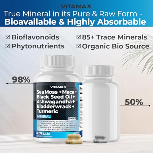 Sea Moss 3000mg Maca 1000mg Black Seed Oil 2000mg Ashwagandha 1000mg Bladderw Vitamax uk supplements