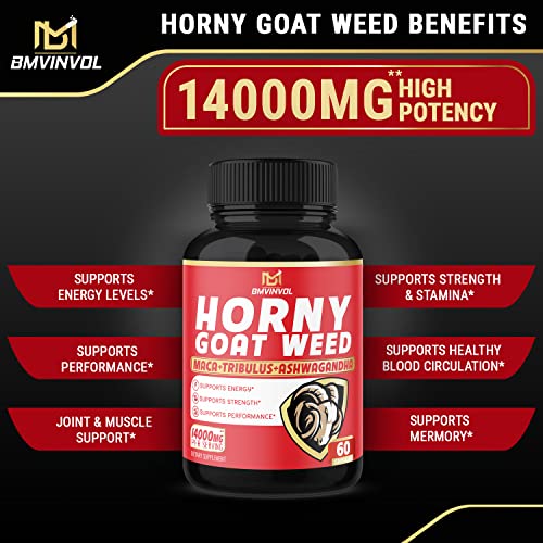 BMVINVOL (2 Packs) Horny Goat Weed Capsules, 14000mg Herbal Equivale BMVINVOL uk supplements