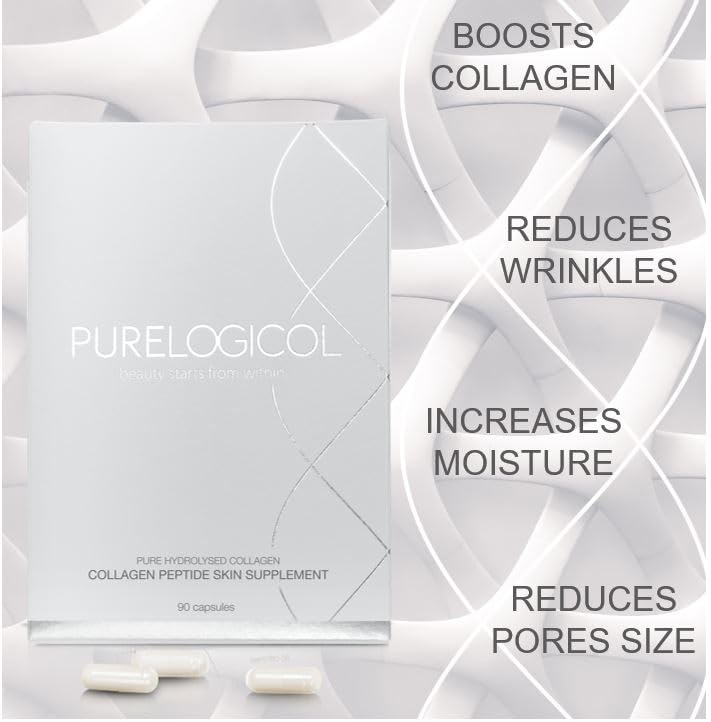 Collagen Tablets, Best Hydrolysed Protein Peptide Skin Supplement - 90 x Collagen Capsules x 800mg Purelogicol uk supplements