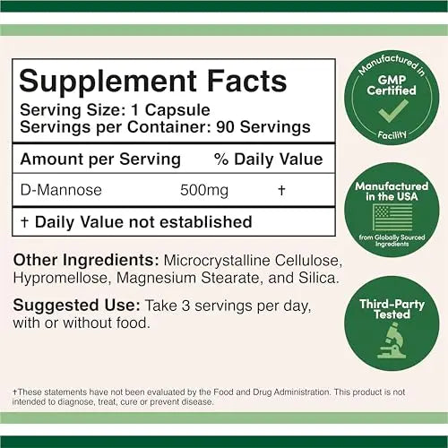 Double Wood Supplements D Mannose 500mg Capsules, 90 Count (D-Mannose for Urinary Tract Health and Bladder Lining, Helps UTI Prevention) Vegan Safe, Non-GMO, Gluten Free Double Wood Supplements uk supplements