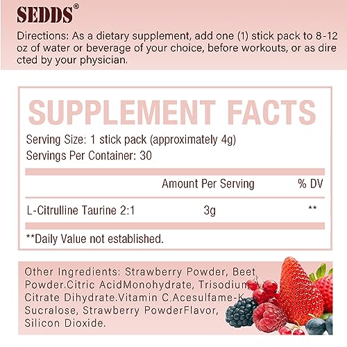 SEDDS L-Citrulline Taurine 2:1, Strawberry-Flavored L Citrulline Powder Citrulline Supplements SEDDS uk supplements