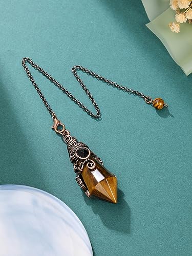 PESOENTH Crystal Pendulum Dowsing Divination Scrying Pendulum with Bronze Wrap Tiger Eye Healing PESOENTH uk supplements