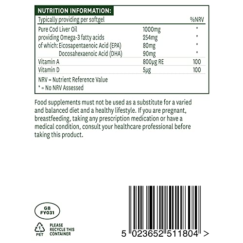 Natures Aid Cod Liver Oil, 1000 mg, 180 Softgel Capsules (High Strength, 254 mg Omega natures aid uk supplements