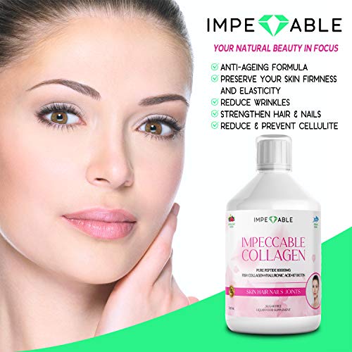 IMPECCABLE Collagen 10.000mg hydrolyzed Sugar Free Liquid Marine Collagen | Supplements for Women and Men Impeccable uk supplements