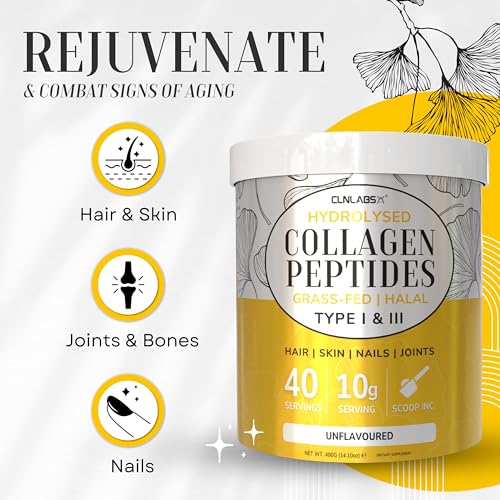 100% Pure Hydrolysed Collagen Peptides Powder - 400g Tub | Halal & Grass-Fed Bovine Collagen CLN Labs uk supplements