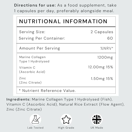 Marine Collagen Capsules 1200mg with VIT C (12mg) and Zinc (1.5mg) - Made in The UK Futuro Labs uk supplements