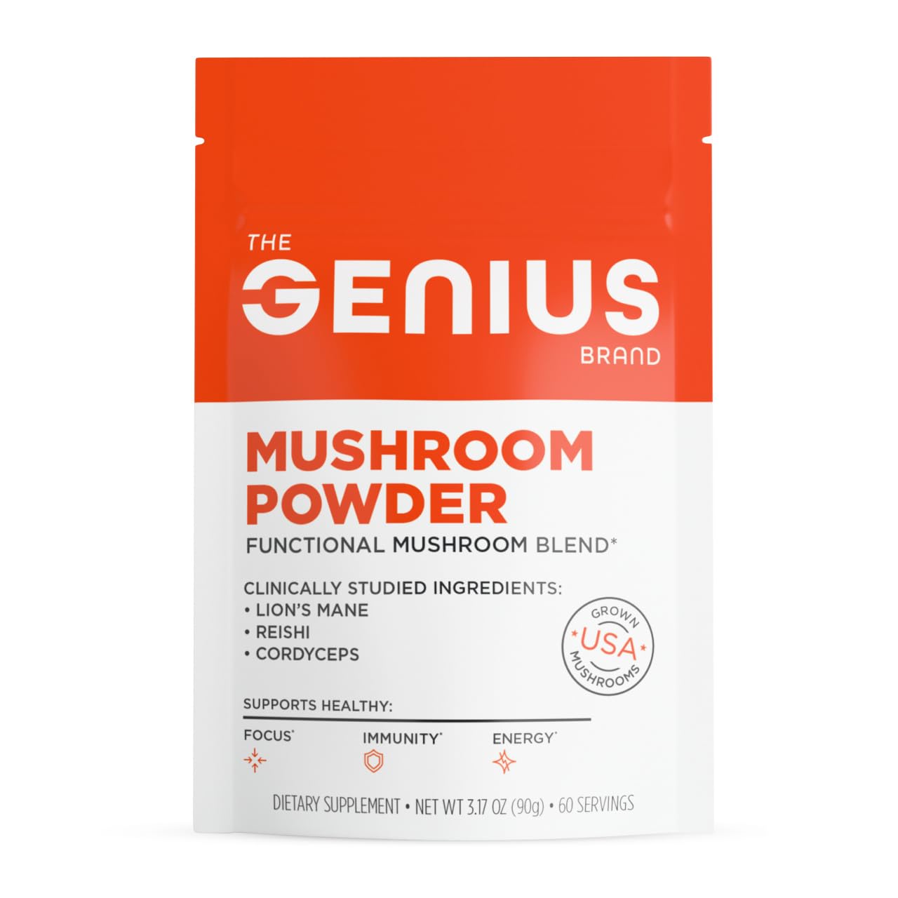 The Genius Brand Mushroom Powder - Includes Lion's Mane, Cordyceps & Reishi - Supports Brain Health, Immune System & Energy Levels - USDA Organic Mushroom Powder - 3.17 oz (60 Servings) The Genius Brand uk supplements