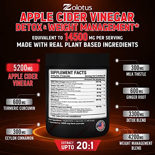 Zolotus 14x Strength Apple Cider Vinegar Capsules, Equivalent to 14500mg, with Turmeric Zolotus uk supplements