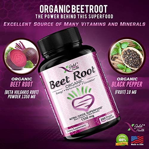 Organic Beet Root Powder 1350mg 200 Veggie caps Superfood Nitric Oxide Strongest X Gold Health uk supplements