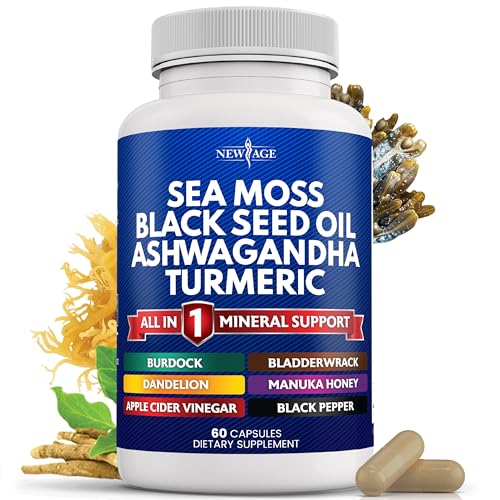 Silica Sea Moss 3000mg Black Seed Oil 2000mg Ashwagandha 1000mg Turmeric 1000mg NEW AGE uk supplements