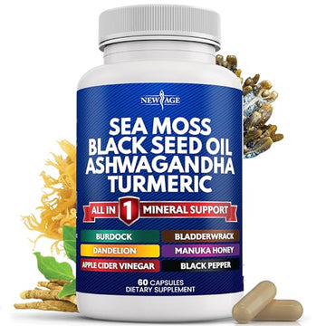 Silica Sea Moss 3000mg Black Seed Oil 2000mg Ashwagandha 1000mg Turmeric 1000mg NEW AGE uk supplements
