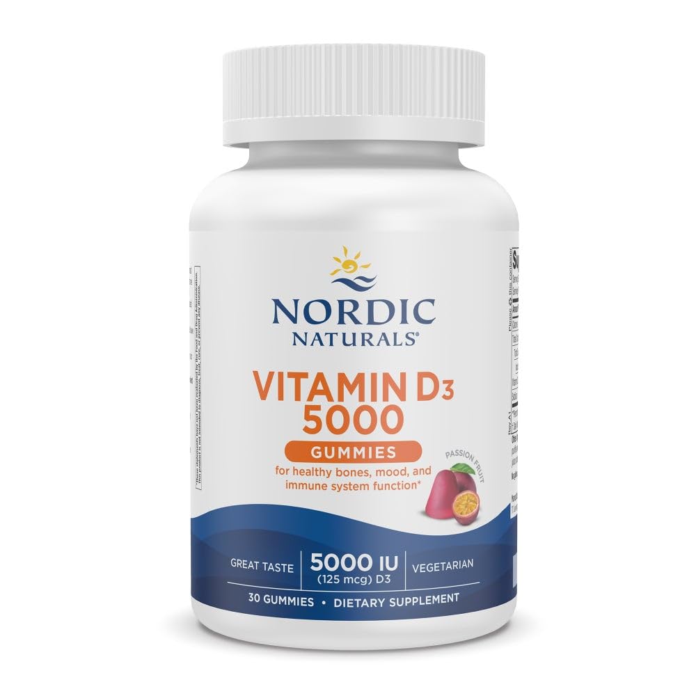 Nordic Naturals Vitamin D3 5000 Gummies, Passion Fruit - 30 Gummies - Support for Healthy Bones, Mood, & Immune System - Vegetarian - Non-GMO - 30 Servings Nordic Naturals uk supplements