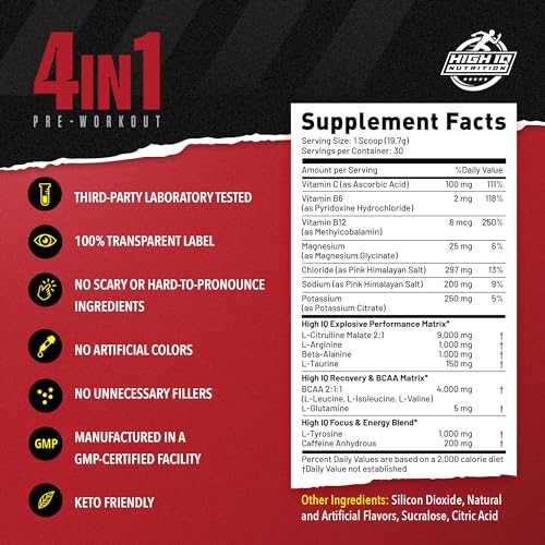 High IQ Nutrition 4 in 1 Lychee Flavored Pre Workout Powder 200mg Caffeine | Energy, Focus High IQ Nutrition uk supplements
