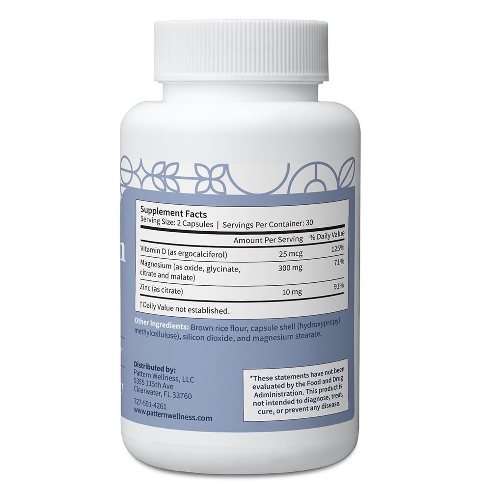 Pattern Wellness Magnesium Complex – Supports Muscle, Bone & Relaxation Health – with Zinc & Vitamin D – Daily Support Formula – 60 Vegan Capsules Pattern Wellness uk supplements