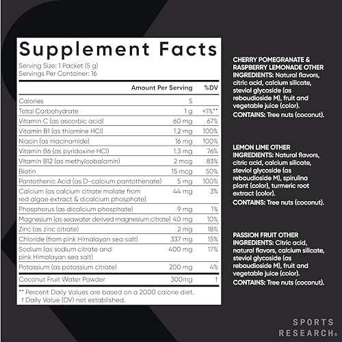 Sports Research Hydrate Electrolytes Powder Packets - Sugar-Free & Naturally Flavored Sports Research uk supplements