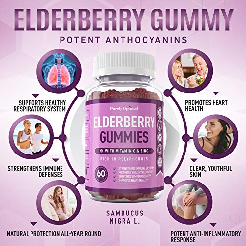 Premium Elderberry Gummies - Sambucus Elderberry Gummies for Adults - Black Elderber Purely Optimal uk supplements