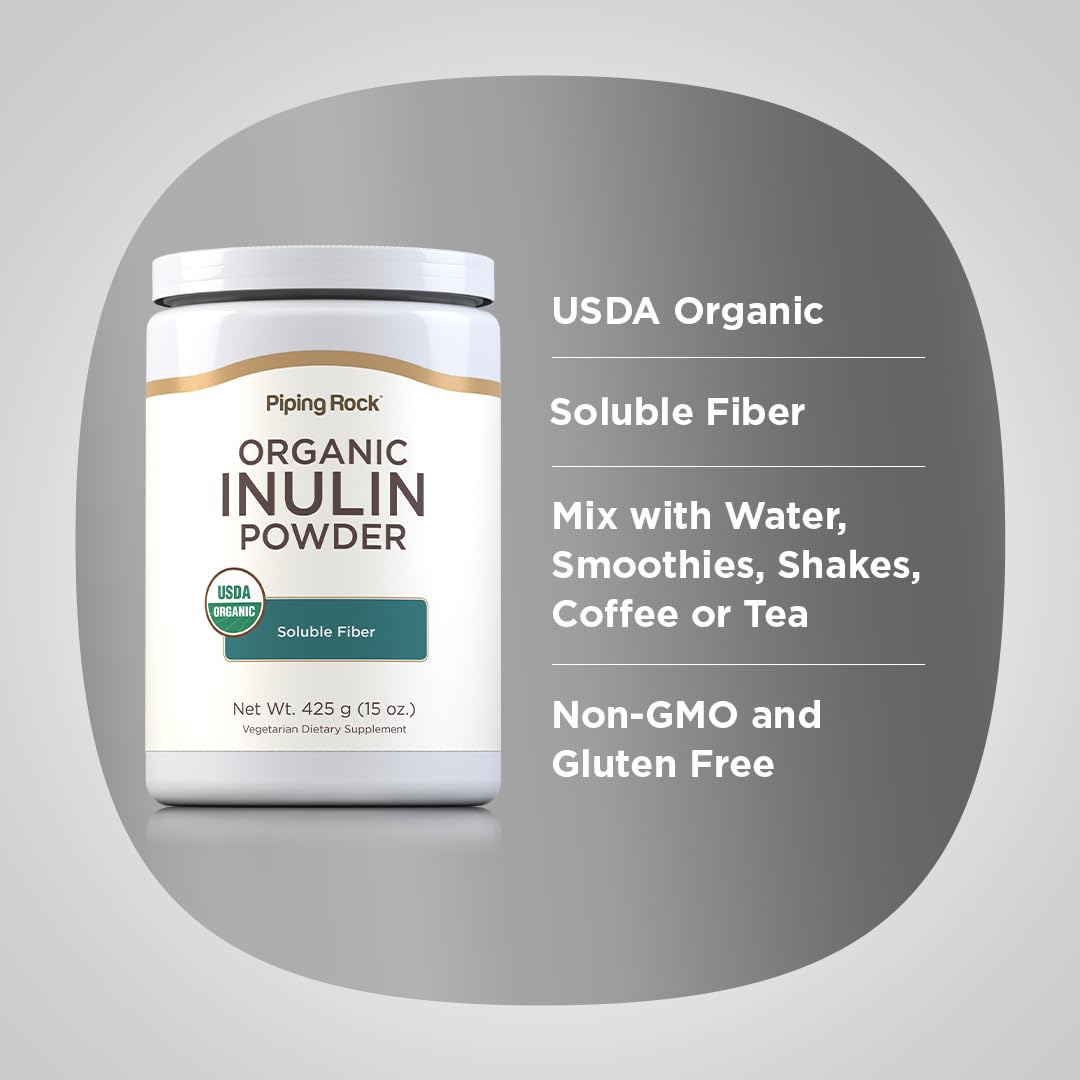 Piping Rock Organic Inulin Powder | 15 oz | Soluble Fiber Supplement | FOS Powder | Vegetarian, Non-GMO, Gluten Free Piping Rock uk supplements
