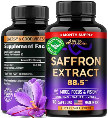 Natural Saffron Supplements - Pure Saffron Extract 88.5 mg - Made in USA - Mood NUTRAHARMONY uk supplements