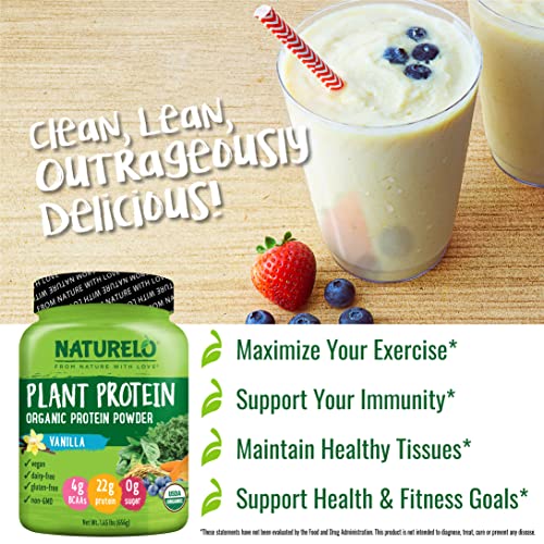NATURELO Plant Protein Powder, Vanilla, 22g Protein - Non-GMO, 20 Ser NATURELO uk supplements