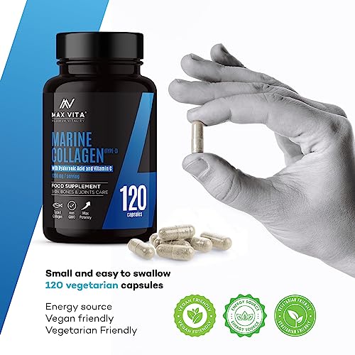Marine Collagen Supplement 1200mg with Hyaluronic Acid & Vitamin C Hydrolysed Peptides Powder MAX VITA MAXIMUM VITALITY uk supplements