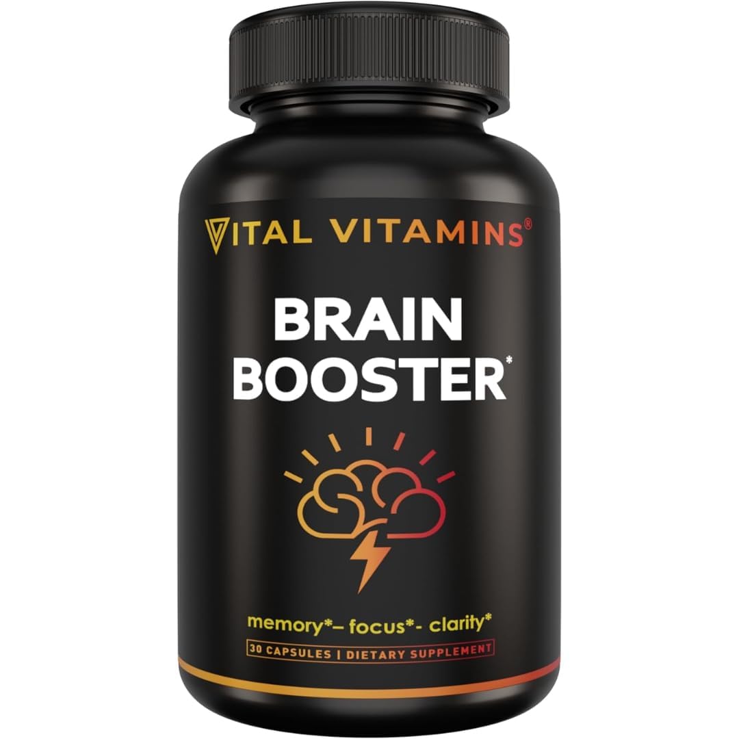 Vital Vitamins Brain Supplements with Bacopa Monnieri - for Memory and Focus – Nootropic Brain Booster - Caffeine-Free Support for Adults & Seniors – Non-GMO, 30-Day Supply, 30 Capsules Vital Vitamins uk supplements