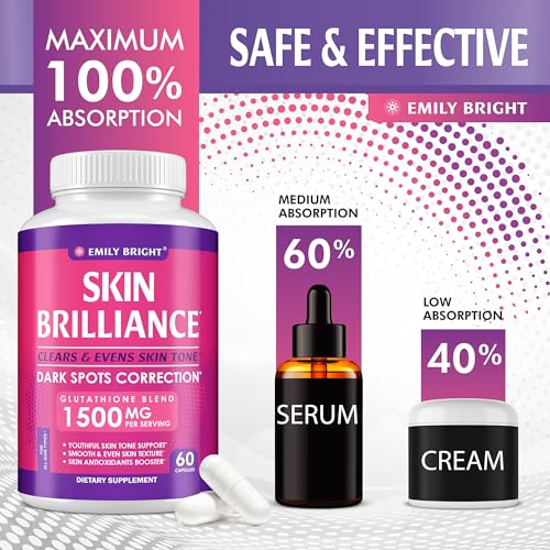 Glutathione Capsules - 1,500mcg Glutathione Supplement - Skin Tone Enhancer - Targets Emily Bright INC uk supplements