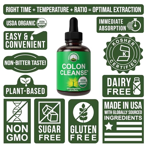 USDA Organic Colon Cleanse Liquid Drops. Vegan, Kosher Colon Cleanser & Detox Supplement Peak Performance uk supplements