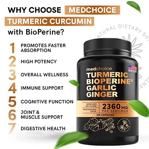 4-in-1 Turmeric and Garlic Supplements with Bioperine 2360 mg (240 ct) Turmeric Ginger MEDCHOICE uk supplements