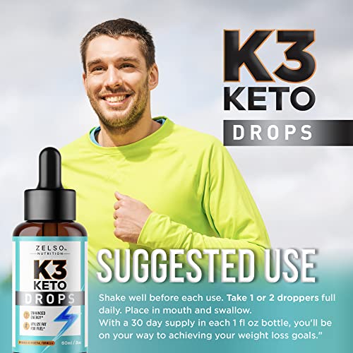 K3 Keto Drops for Weight Loss - Fat Burner & Metabolism Booster | Advanced Keto Carb ZELSO uk supplements