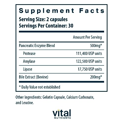 Vital Nutrients Pancreatin and Ox Bile Extract | Natural Digestive Enzyme Vital Nutrients uk supplements