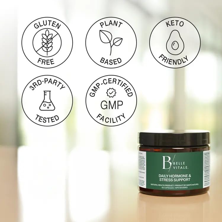 BODi Belle Vitale Daily Hormone & Stress Support - Ashwagandha & Rhodiola - Helps Combat Stress & Supports Healthy Cortisol Levels - Vitamin B12 Help Energy Metabolism & Immune Health - 60 Capsules BODi uk supplements