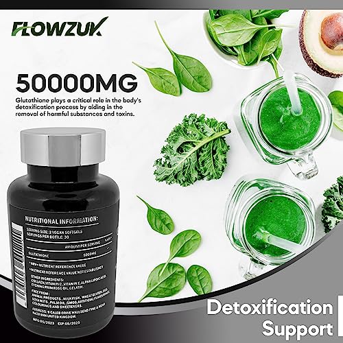 Glutathione Supplements Ultra High Strength 60 Easy to Swallow softgels with Added Vitamin C and Collagen FLOWZUK uk supplements