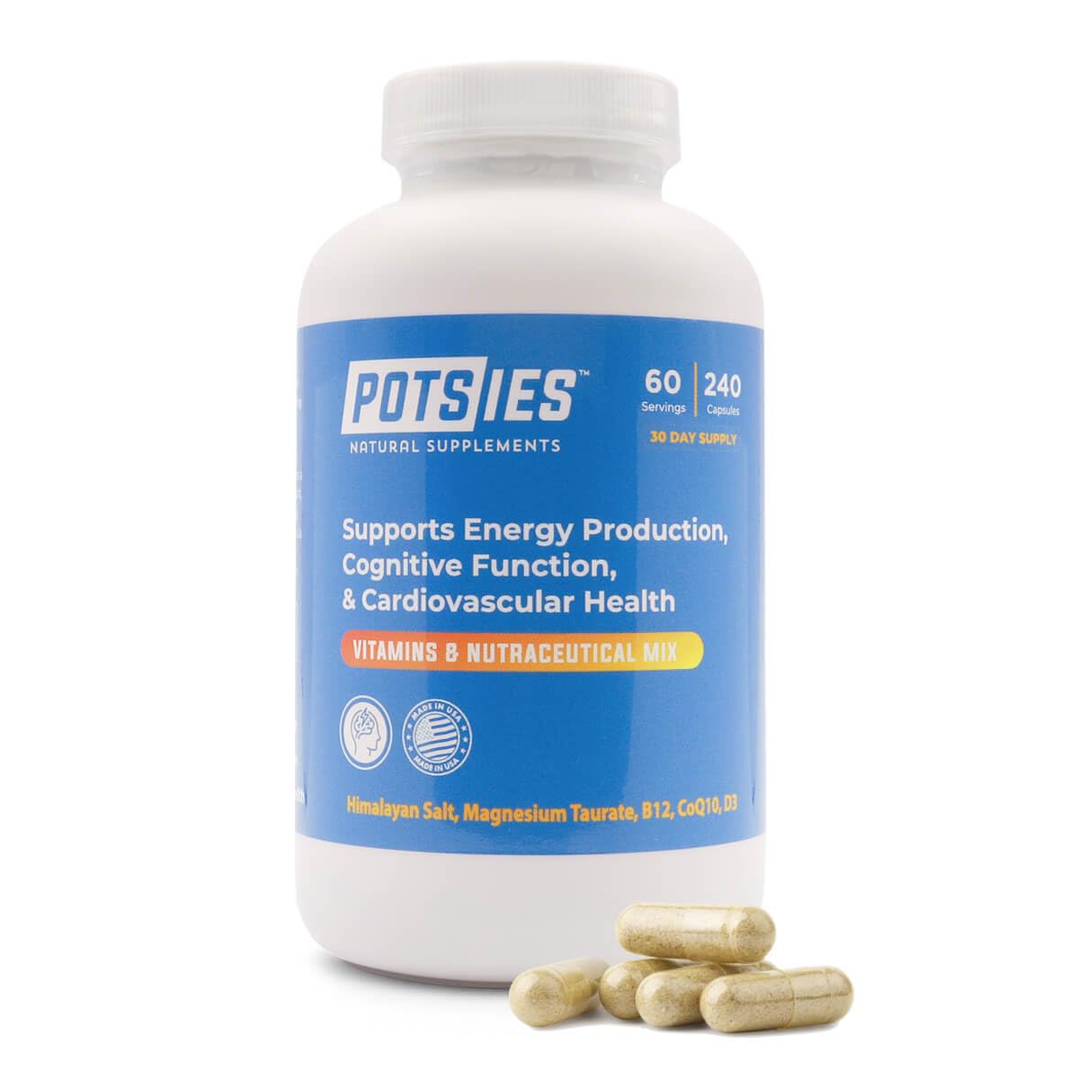 Potsies POTS Supplement Vitamin & Nutraceutical Mix Capsules for Pots Syndrome | POTS Management Essentials | 240 Capsules - 30 Day Supply Potsies uk supplements